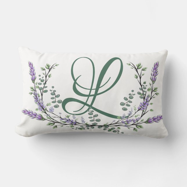 Monogram L Lavender Eucalyptus Lumbar Pillow (Front)