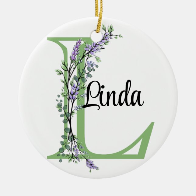 Monogram L Lavender Eucalyptus poster Ceramic Ornament (Front)