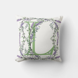 Monogram L Lavender Eucalyptus Throw Pillow