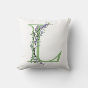 Monogram L Lavender Eucalyptus Throw Pillow