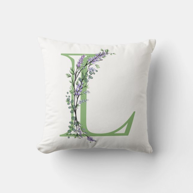 Monogram L Lavender Eucalyptus Throw Pillow (Front)