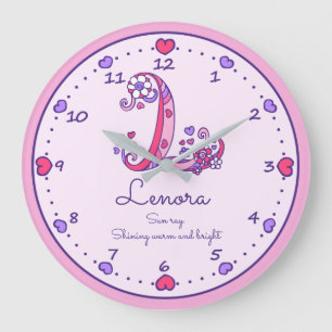 Monogram L Lenora hearts name meaning clock
