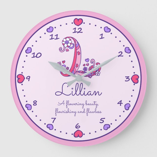 Monogram L Lillian nom du coeur signifiant horloge (Recto)