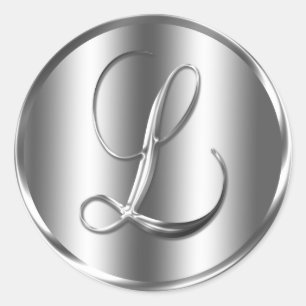 Monogram L Silver Colour Wedding Invitation Holida Classic Round Sticker