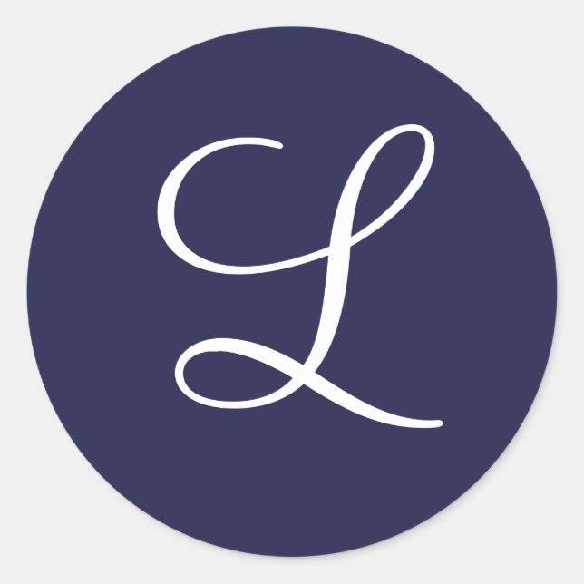 Monogram L, White on Navy Blue, Classic Round Sticker (Front)