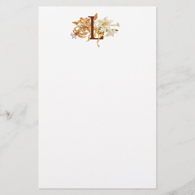 Monogram L with Lilies Stationery (Front)