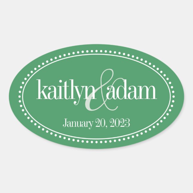Monogram Label, Green, Caroline Wedding Oval Sticker (Front)
