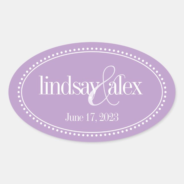 Monogram Label, Lavender, Caroline Wedding Oval Sticker (Front)