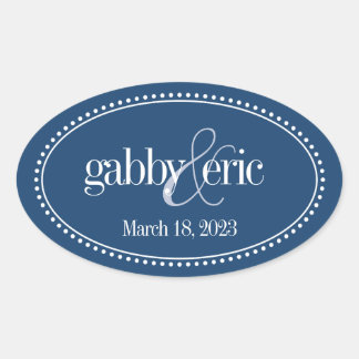 Monogram Label, Navy, Caroline Wedding Oval Sticker