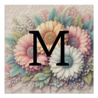 Monogram lace floral pink orange gerbera daisies