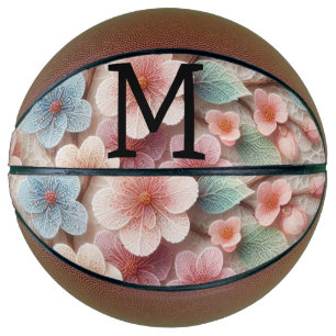 Monogram lace floral pink pastel cherry blossom  basketball