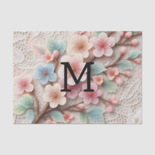Monogram lace floral pink pastel cherry blossom tissue paper