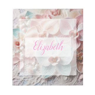 Monogram lace floral pink pastel orchid flowers  notepad