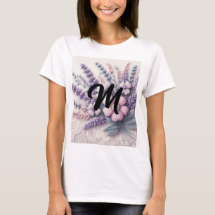 Monogram lace floral pink purple blue lavender  T-Shirt