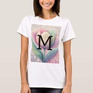 Monogram lace floral pink purple blue tulip flower T-Shirt