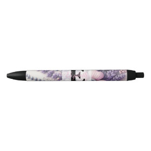 Monogram lace floral pink purple lavender  black ink pen