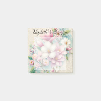 Monogram lace floral pink purple magnolia flower post-it notes