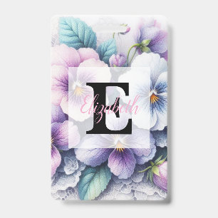 Monogram lace floral pink purple pansies flowers  badge