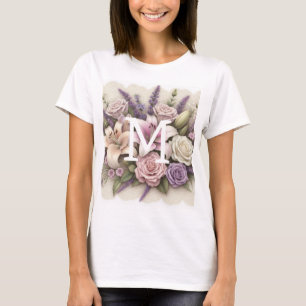 Monogram lace floral purple roses lavender lilies T-Shirt