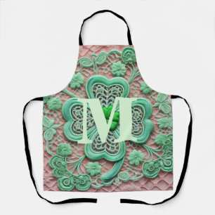 Monogram lace green shamrock St Patrick's day  Apron
