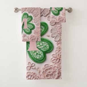 Monogram lace green shamrock St Patrick's day Bath Towel Set