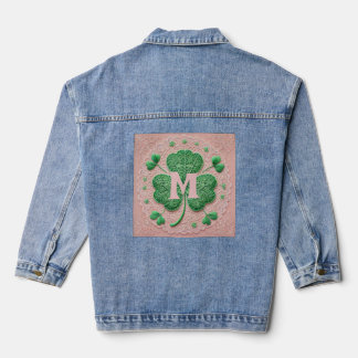 Monogram lace green shamrock St Patrick's day  Denim Jacket