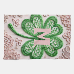 Monogram lace green shamrock St Patrick's day Kitchen Towel