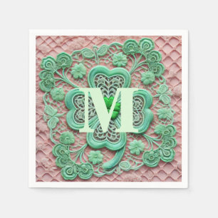 Monogram lace green shamrock St Patrick's day  Napkin