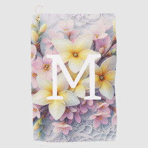 Monogram lace pink and yellow Spring flowers Golf Towel