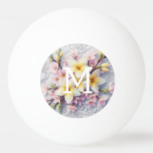 Monogram lace pink and yellow Spring flowers  Ping Pong Ball