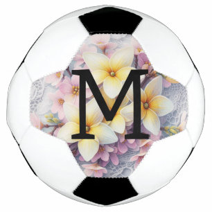 Monogram lace pink and yellow Spring flowers  Soccer Ball