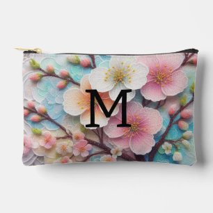 Monogram lace pink floral pastel cherry blossom accessory pouch