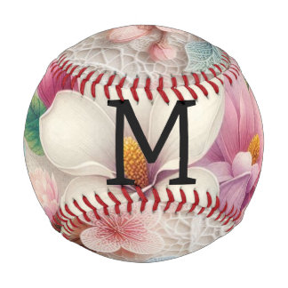 Monogram lace pink purple magnolias flowers  baseball