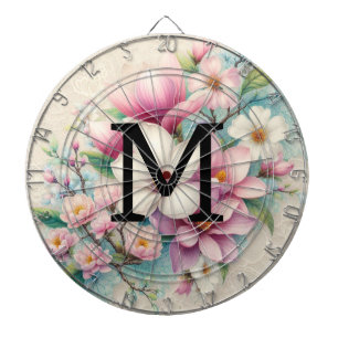 Monogram lace pink purple magnolias flowers  dartboard