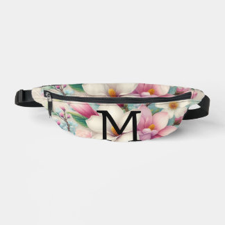 Monogram lace pink purple magnolias flowers  fanny pack