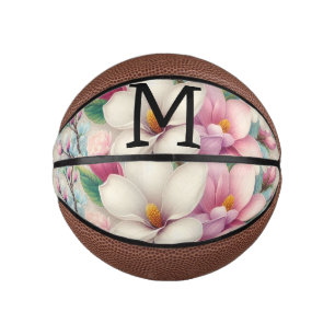 Monogram lace pink purple magnolias flowers  mini basketball