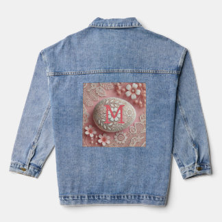 Monogram lace pink white floral Easter egg  Denim Jacket