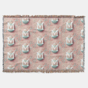 Monogram lace pink white floral Easter egg Throw Blanket