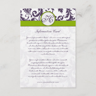 Monogram Lapis Purple Damask Information Card
