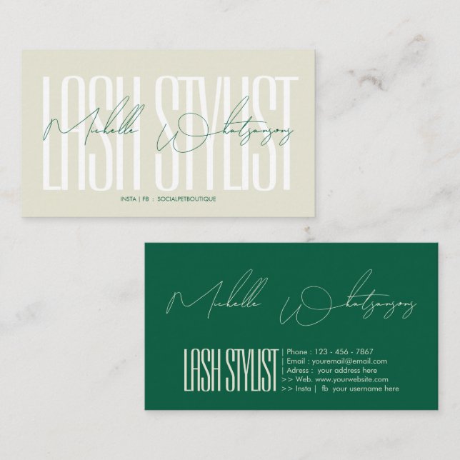 Monogram Lash stylist modern script Business Card (Front/Back)