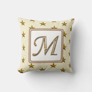Monogram Last Name Gold Silver Stars Initial   Throw Pillow