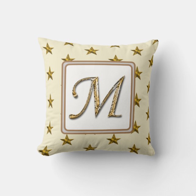 Monogram Last Name Gold Silver Stars Initial   Throw Pillow (Front)