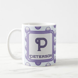 Monogram Last Name Initial Blue Grey Polka Dot Coffee Mug