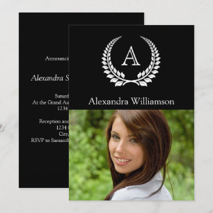 Monogram Laurel Black/White Invitation