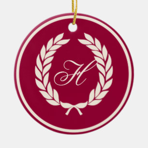 Monogram Laurel Leaf Wreath Ceramic Ornament