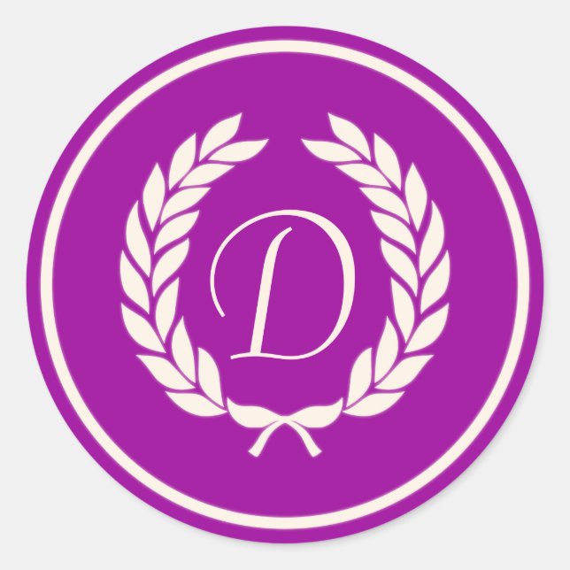 Monogram Laurel Leaf Wreath Classic Round Sticker (Front)