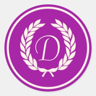 Monogram Laurel Leaf Wreath Classic Round Sticker