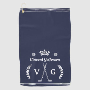 Monogram Laurel Wreath Clubs Crown Custom Name v3 Golf Towel