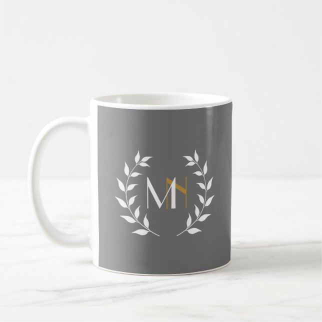 Monogram Laurel Wreath Grey Coffee Mug (Left)