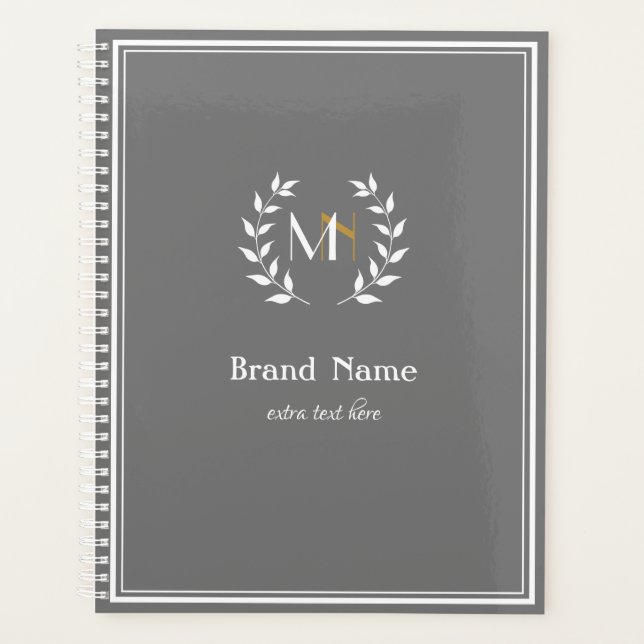 Monogram Laurel Wreath Grey Planner (Front)
